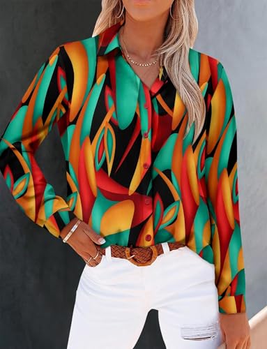 Image of Magritta Women's Shirts Fashion Casual Loose Fit Long Sleeve Button Down Lightweight Collared Blouse Tops