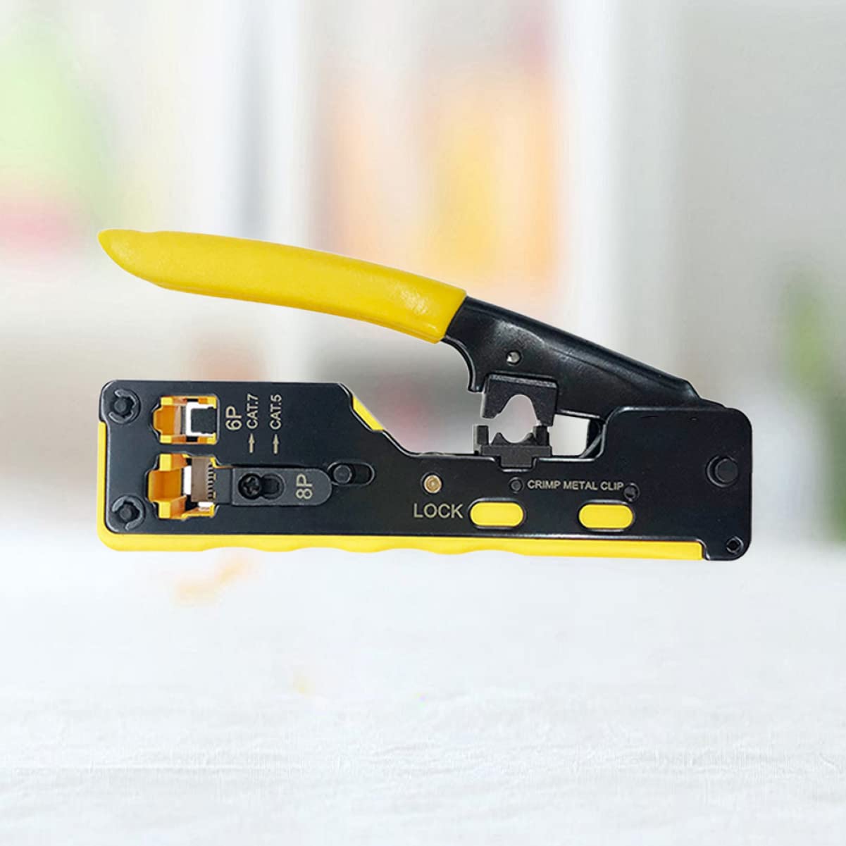Pinza Crimpatrice Rete Cat 7 a Foro Passante, Doppio Uso | Sgancio Rapido a Cricchetto Cavità 6p/8p Acciaio Utensile e Abs per Rj-12 , Rj-11 e Rj-45