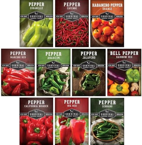 10 Pepper Seed Packs for Planting | Jalapeño, Serrano, Cayenne, B...