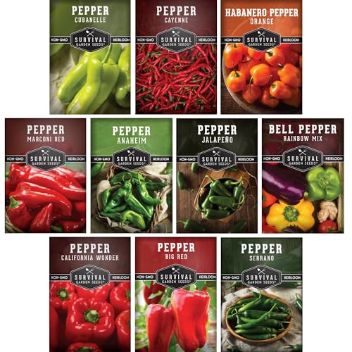 10 Pepper Seed Packs for Planting | Jalapeño, Serrano, Cayenne, Bell, Habanero, Cubanelle, & More...