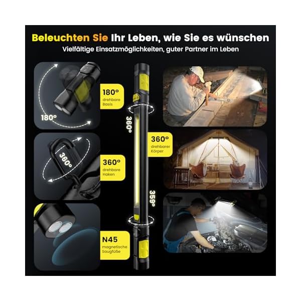 Lampe Torche, ETOOLAB Lampe de Poche, 5200 mAh, Véritable 1200lm, Lampe LED Rechargeable avec Aimants, Crochet 360°, Détecteur de Présence, pour Camping, Chantier, Garage 51FO9cUAkRL. SS600