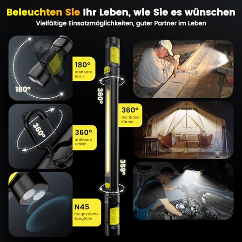 Lampe-Torche-ETOOLAB-Lampe-de-Poche-5200-mAh-Veritable-1200lm-Lampe-LED-Rechargeable-avec-Aimants-Crochet-360-Detecteur-de-Presence-pour-Camping-Chantier-Garage Lampe Torche, ETOOLAB Lampe de Poche, 5200 mAh, Véritable 1200lm, Lampe LED Rechargeable avec Aimants, Crochet 360°, Détecteur de Présence, pour Camping, Chantier, Garage – Image 6