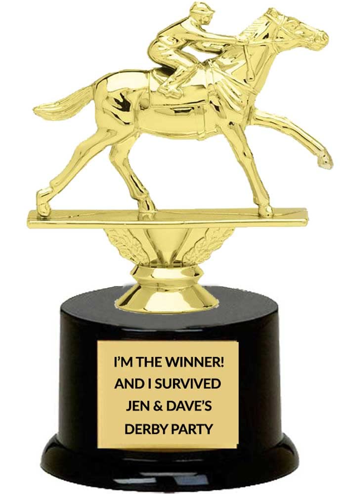 Sponsored Ad - Derby Race Horse Trophy, Customize Engraving, Gold Jockey on Kentucky Horse Figure, Derby Winner Award