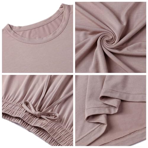 Image of Joyaria Women's Bamboo Viscose Cooling Pajamas Short Sleeve Crewneck Top & Jogger Pajama Pants with Pocket S-XXL