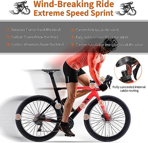 Savadeck Carbon Road Bike, Full Carbon Fiber Road Bicycle For Men/Women,T800 Carbon Fiber Frame 700C Wheel 28C Tire Road Bike 22 Speed Disc Brake Bike With Ultegra Groupset And Fizik Saddle. #TOP5