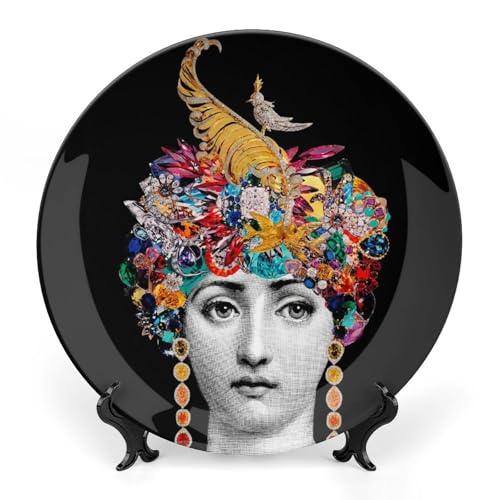 Fgjkt Piatto Lina Cavalieri, Piatto Decorativo da Parete, Decorazione da Appendere alla Parete con Piastra Facciale Misteriosa, Staffa Inclusa E Gancio A Molla Speciale,style-15,8inch