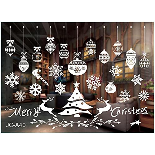Qksky Christmas Wall Sticker Removable Pvc Static Stickers Santa Snowflake Window Decals For Kids Rooms New Year Party Decor Snowflake Window Decals #TOP6
