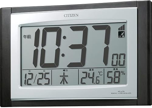 Rhythm Citizen Wall Clock, Radio Clock, Digital Mount, Temperature, Humidity, Calendar, Display, Brown Wood Grain Finish, 6.2 x 9.5 x 1.6 inches 157 x 240 x 40 mm CITIZEN Parl Digital Combi R096 8RZ096-023