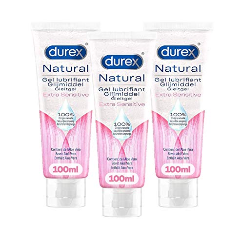 Durex Natural Extra Sensitive Lube, 100ml, Water Based Lube, Natural Lubricant, Intimate Gel, Non Sticky, Condom & Toy Compatible, pH Friendly, Ease Vaginal Dryness & Discomfort, Aloe Vera Pack of 3