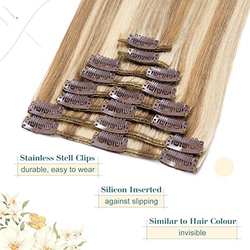 Elailite Hair Extensions Clip in Real Hair Human Hair Remy, 8 Pcs Invisible Thin Weft - Image 3