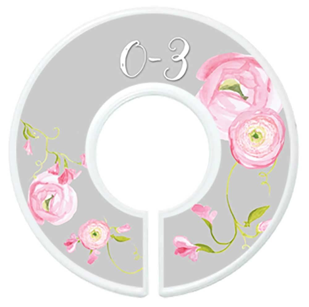 Divisores de armario de guardería, organizadores de armario, organizadores de ropa de bebé niña rosa gris floral (tamaño NB+0-24M (7 anillos))