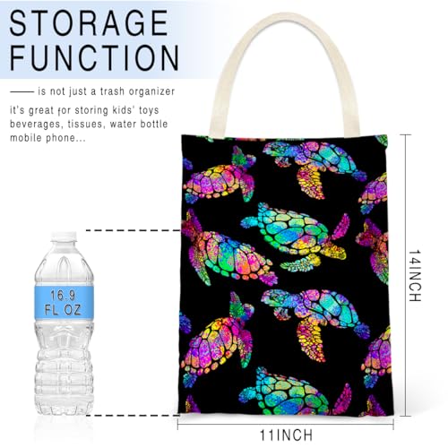 Image of IRADA Car Trash Bag Hanging No Snap Small Garbage Bag for Car Back Seat - Cute Printed One-handed Strap Trash Bags - Rainbow Turtle