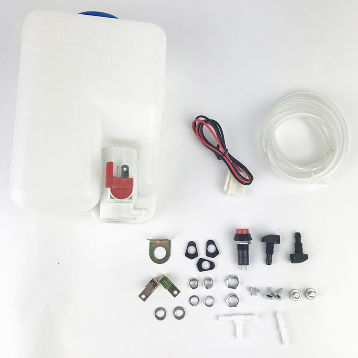 BETOOKY 12v Metall Scheibenwaschflüssigkeit 1,5l aus für Behälter Kunststoff mit Pumpe und 1,5m Schlauch und für Universelle Auto und Lkw Scheibenwaschanlage