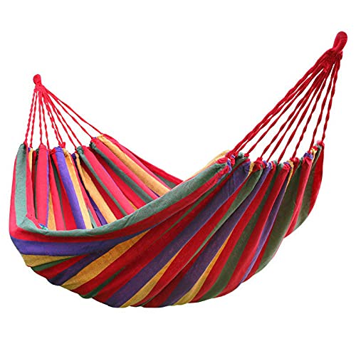 SUNPAX Double Hammock - Wide Cotton Portable Travel Camping Relaxing Hammocks for 2 Person, 110” 59”, 550lbs Capacity, Indoor/Outdoor Garden Yard Park Picnic Patio (Red), 14.5” * 5” (37 13.5 12cm)