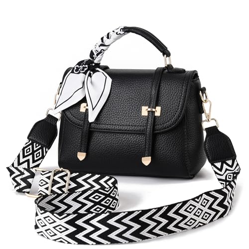 I IHAYNER Umhängetasche Damen Weiche Leder Schultertasche Kleine Handtasche mit Henkel und Schulterriemen für Reisen Schwarz