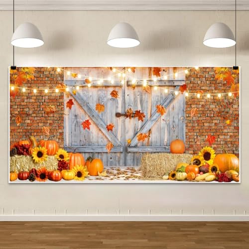 Toile de fond automne ferme en brique 6x3m avec citrouilles pour photo