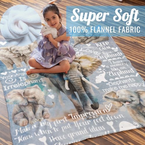 Image of Elephant Gifts for Women, Just A Girl Who Loves Elephants, Throw Blanket for Sister, Daughter, Coworkers, Friends, Blue, 60x80 Inches