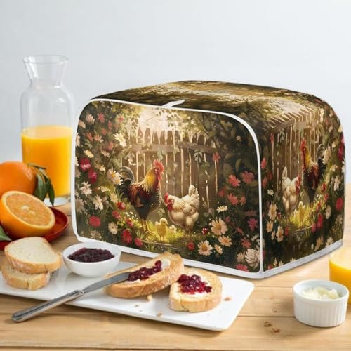 Image of Toaster Cover Kitchen Bakeware Protector Fits for Most Standard 4 Slice Toasters, Keep Toaster Free From Dust And Fingerprint Oven Dustproof Cover, Chicken Family Garden