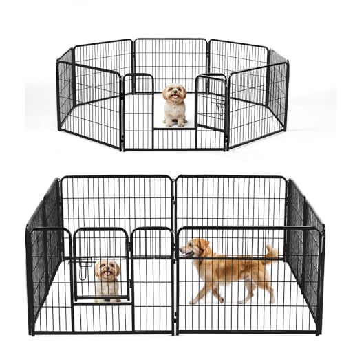 Image of NEWBULIG Dog Playpen Indoor 8 Panels 24 Inch, Outdoor Metal Dog Fence Pen | Heavy Duty Metal Exercise Pen, Foldable Portable, RV Camping, Yard Garden, Small Dogs Pet Pen