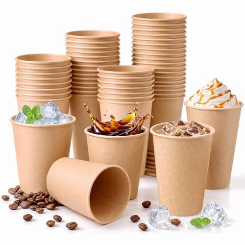 Rliocvhe 100 Unités 250ml Gobelets à Café en Papier Kraft,Gobelet Carton,Tasses à Café Chaud en Papier Kraft,pour Boissons Chaudes et Froides,pour le...