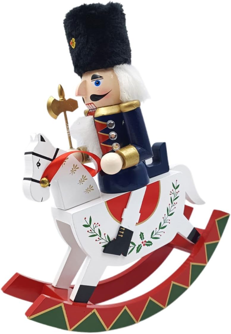 Hand-Painted Christmas Nutcracker Puppet and Wooden Horse Figurine, Large Nutcracker Soldier Desk Ornament for Holiday Party Table Centerpiece Decor