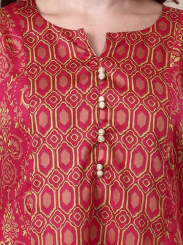 Image of Tissu Women's Plus Size Pure Cotton Grey Floral Tunic with Palazzo Co-ords