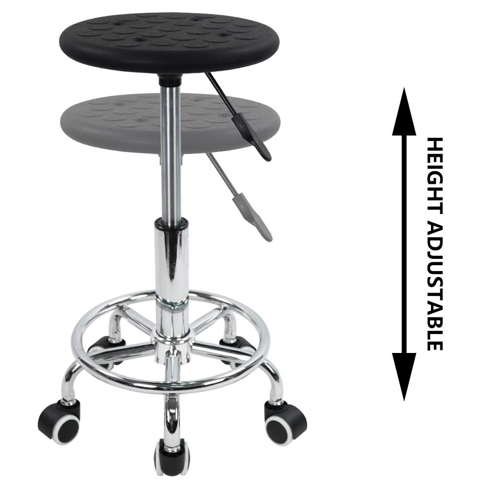 KKTONER Sgabello Girevole Antistatico in PU Schiuma con Poggiapiedi Altezza Regolabile 45-61 cm Nero