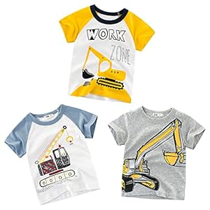Lot de 3 T-Shirt Garçon à Manches Courtes Coton Enfants Bébé Été Cartoon Tee 1-7 Ans