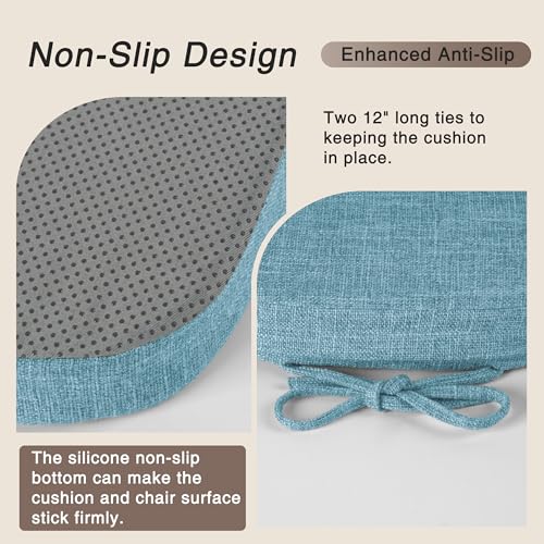 Image of OVOV 14x14 Chair Cushions for Metal Dining Chairs Set of 2 Light Blue | Non Slip, Washable Removable Cover with Ties, Textured, for Dining Room, Kitchen Cafes Bistro Patio, Stackable Chairs
