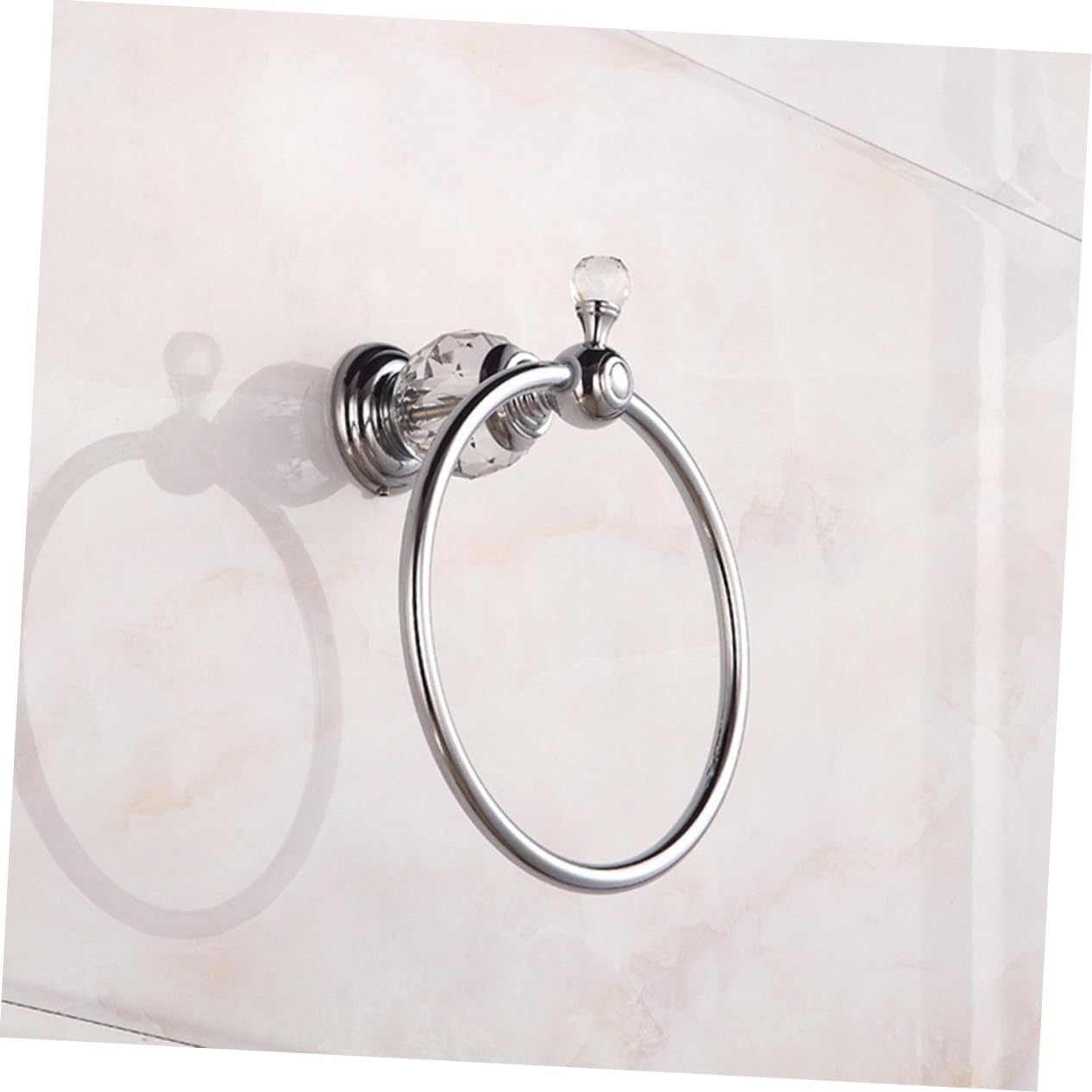 DOITOOL Crystal Silver Towel Ring Bathroom Wall Towel Rack Stainless Steel Holder Modern Design 180 Degree Rotation