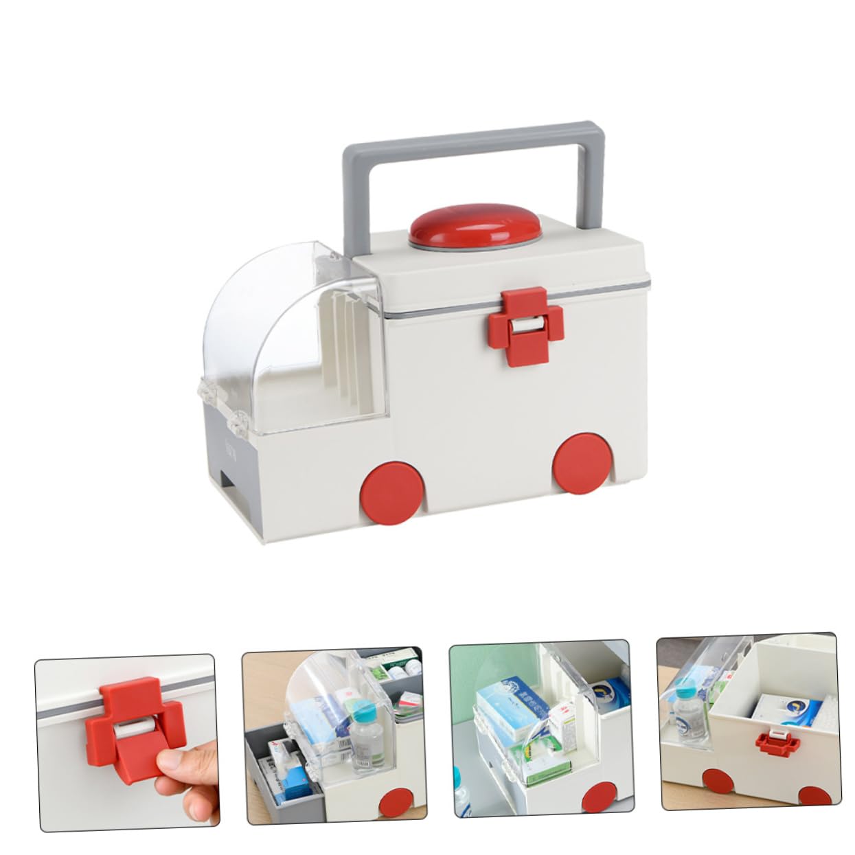 Anneome Caja Médica Hogar Grande Gris De Plástico Asa Portátil, Organizador Resistente Para Botiquín De Primeros Auxilios, Almacenamiento Seguro Para Emergencia En Casa, Oficina y Viajes
