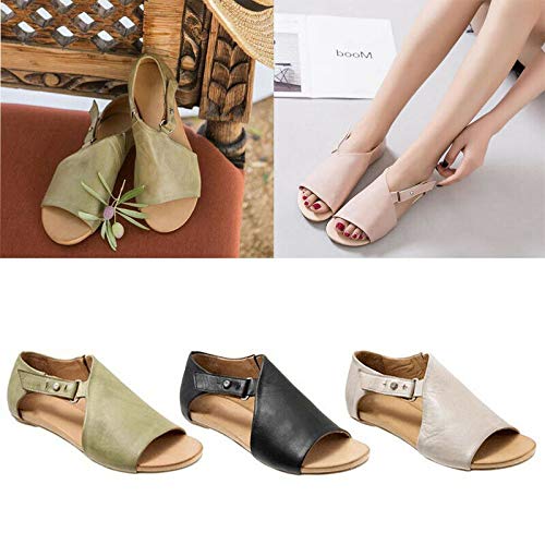 Faxiang Women's Summer Casual Flats Sandals Open Toe Comfortable Cut -Out Adjustable Buckle Beach Shoes #TOP5