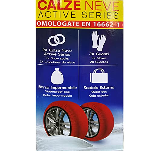 WeGeek, ACTIVE SERIES 1 Paar Schneesocken für Autos, SUVs, 4 x 4, Vans mit neuer EUROPÄISCHER Zulassung EN 16662-1, die die Schneesocken mit den Schneeketten verbindet, Größe M (Paar), Montage 2 min.