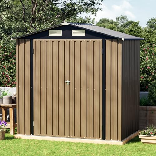 Image of 4x6 FT Outdoor Metal Storage Shed, Double Doors,Tool Shed for Garden, Patio, Backyard Brown