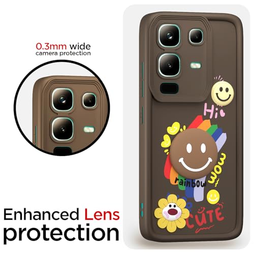 Image of Pikkme Back Cover for Infinix Note 50s 5G | Soft Silicone| Cute Rainbow Smile & 3D Cartoon Flower Design | Shockproof Raised Camera Protection Bumper Case (Brown)