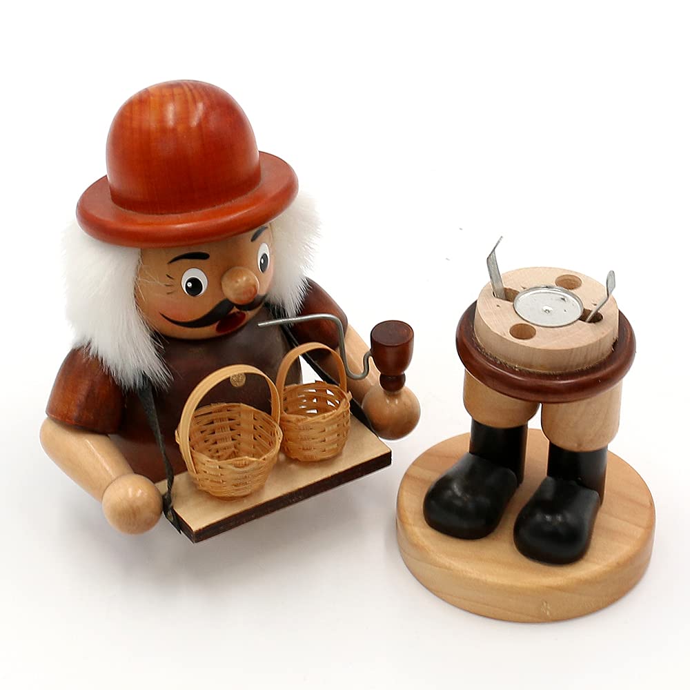 Dekohelden24 Wunderschöner Räuchermann als Korbhändler, ca. 19 cm