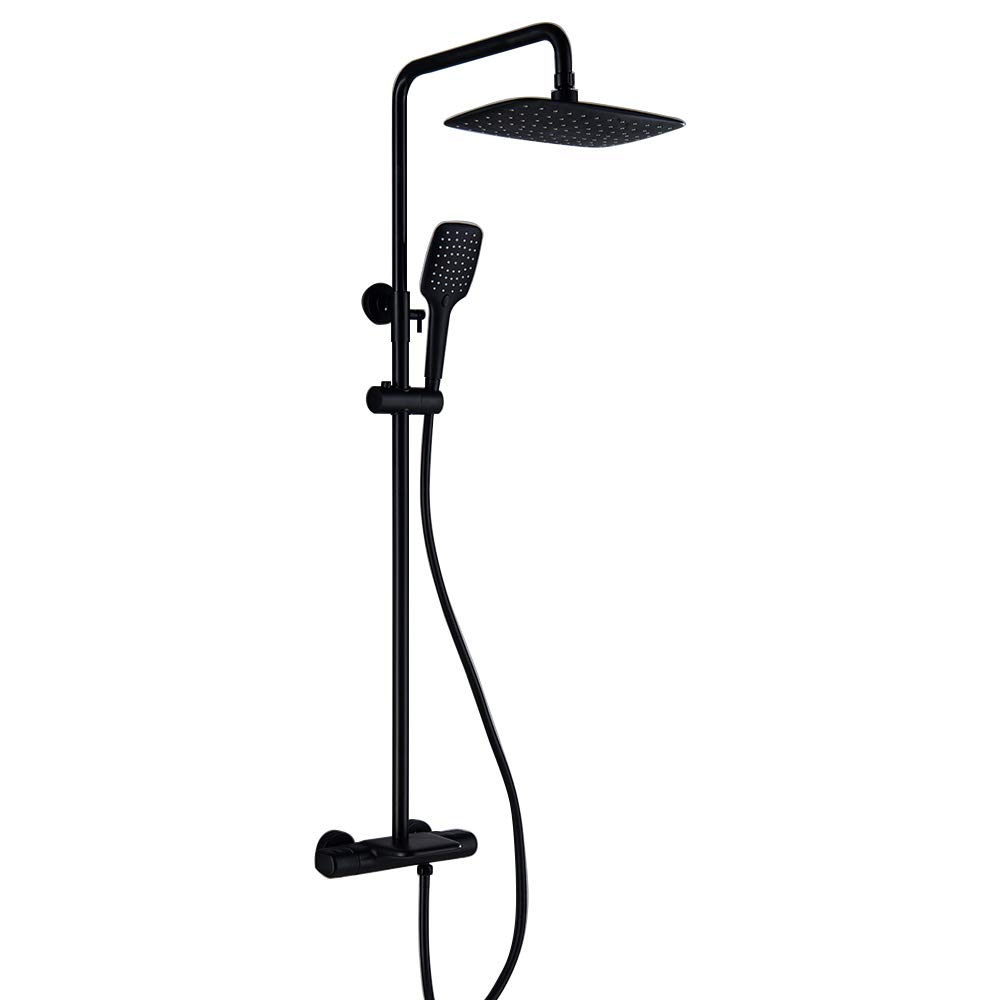 WOTZOV Black Shower System With Thermostatic, High Flow Faucet Set 3 Functional Rain Mixer Combo