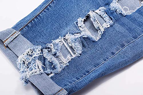 Roswear Women's Ripped Denim Mid Rise Stretchy Bermuda Shorts Jeans Denim 2Xl #TOP2