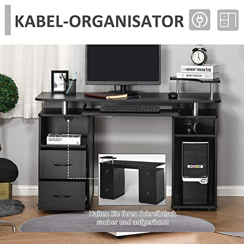 HOMCOM Computertisch Schreibtisch Bürotisch Home Office reichlich Stauraum 2 Schubladen Druckregal Schwarz 120 x 55 x 85… – Bild 5