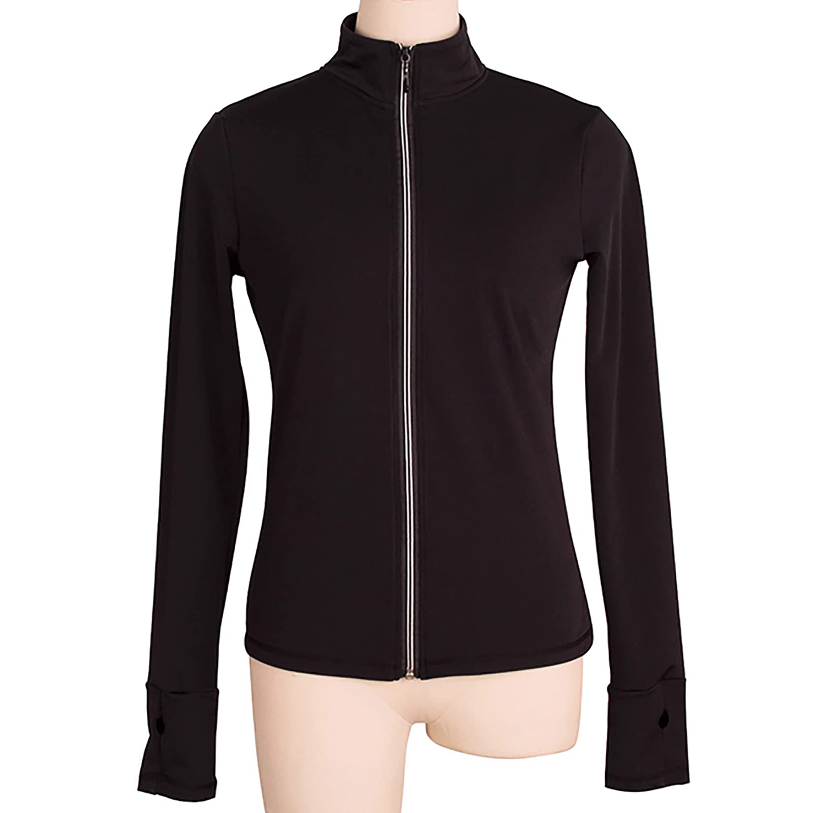 Veste de Patinage Artistique Filles et Femmes Costumes de Compétition D'entraînement Patinage sur Glace Crystal avec Strass(Size:XXS,Color:Noir-Épais)