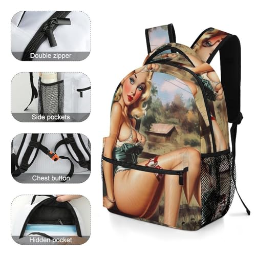 1950s Vintage Pin-up-Girls Letter Mail Box Funny Backpack Casual Daypack Lightweight Shoulders Bag for Men Women Cute Print4
