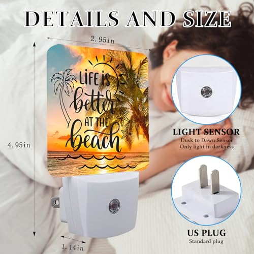 Image of Sea Beach Palm Tree Night Light, Plug-into Wall Life is Better at The Beach Nightlight Lamp with Dusk to Dawn Sensor, Led Lamp 0.5W Energy Efficient for Boys Girls Adults Home Decor