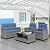 Shintenchi 4 Piece Patio Furniture Set, Outdoor Rattan Conversation Set with Coffee Table, Outside Wicker Sectional Sofa Couch with Cushion, Gray and Blue