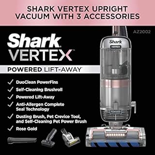 Shark AZ2002 Vertex DuoClean PowerFins Upright Vacuum with Powered Lift-Away Self-Cleaning Brushroll and HEPA Filter, 1 Quart Dust Cup Capacity, Rose Gold (Renewed)