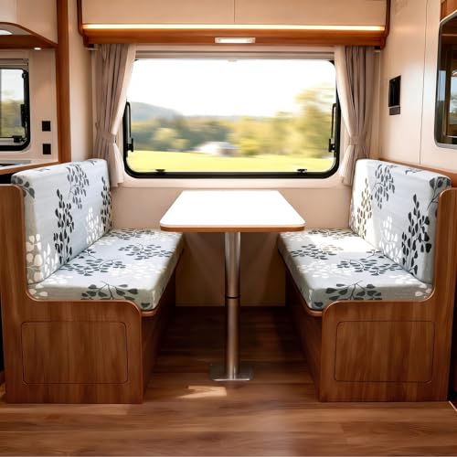 Image of SearchI RV Dinette Cushion Covers, Stretch Camper Cushion Slipcovers for Travel Trailer Couch RV Booth Seat, Replacement Camper Sofa Chair Protector (1 Backrest Cover & 1 Bench Cover, Leaf Pattern)