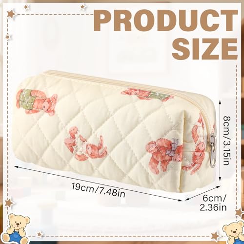 Image of Sherr Bear Pencil Case Beige Cute Pencil Pouch Soft Cotton Quilted Storage Bag Aesthetic Pattern Gift Makeup Pouch Cosmetic Travel Bag for Women