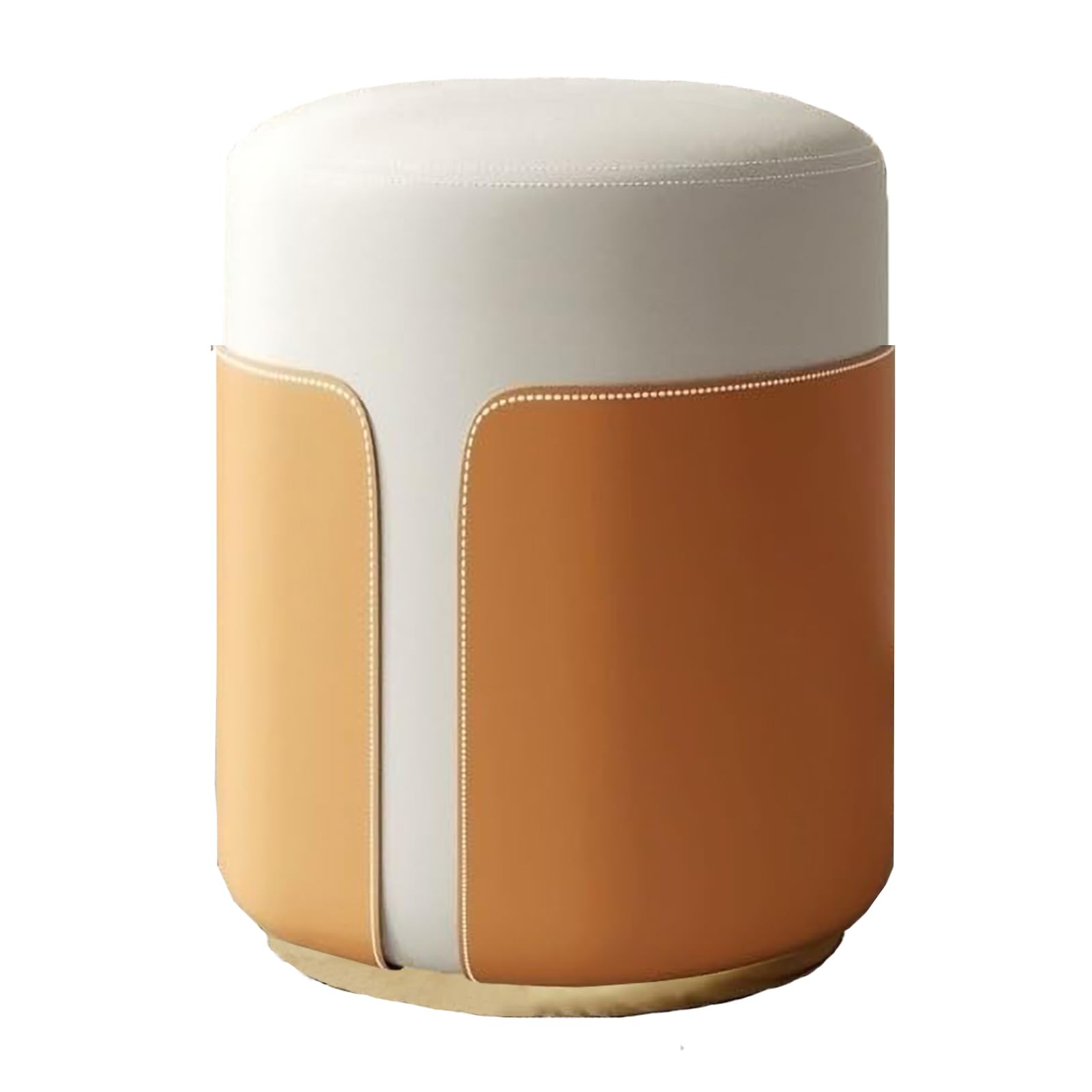 Sgabello Rotondo in Pelle, Poggiapiedi con Base in Oro, Sedia per Trucco Ottomana Rotonda, Sgabello per Manicure Moderno, Sgabello Poggiapiedi per Sala Trucco Soggiorno Camera da Letto,Arancia