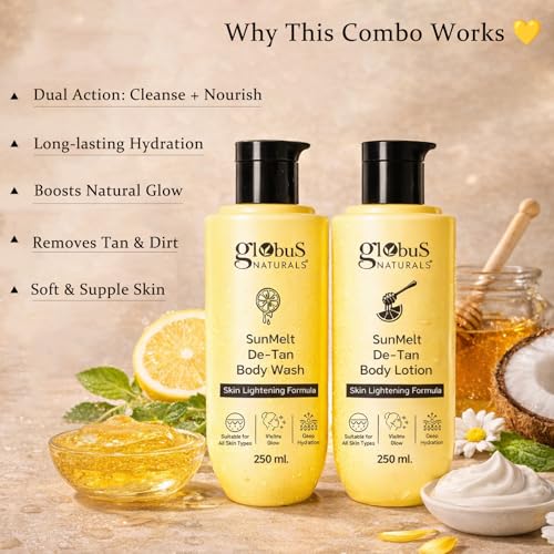Image of Globus Naturals Detan Body Care Combo for Summer | Body Wash + Body Lotion + Loofah | Tan Removal, Deep Hydration & Fresh Glow | For Men & Women | All Skin Types
