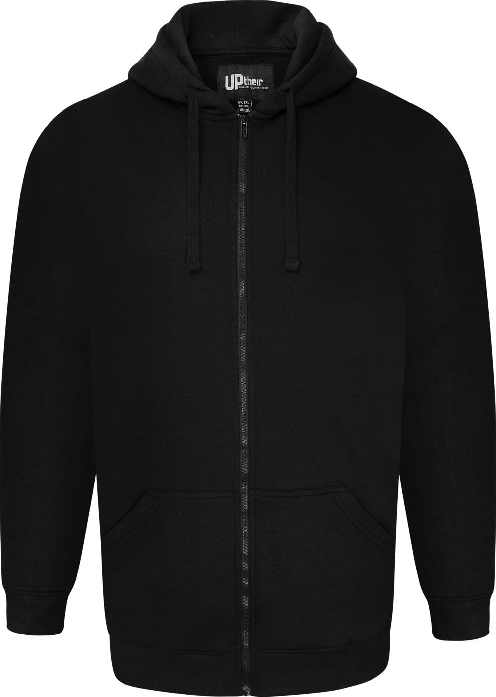 Uptheir Mens Road Full Zip Fleece Backed Hoodie - Black - 7XL
