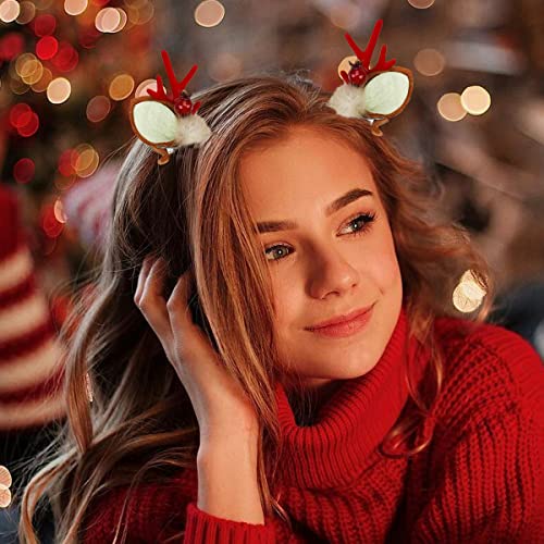 Christmas Hair Clips Cute Reindeer Antlers Xmas Hair Pins Deer Horns Ears Hairclips Christmas Beauty Headdresses Headband Elk Antler Barrettes Hair Hoop For Women Girls Kids Adults Party Favors(Red) #TOP6